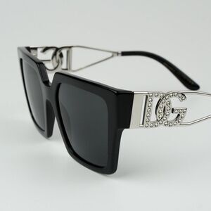 NEW D&G DG4446B 501/87  Black Silver Dark Gray Square Women Sunglasses